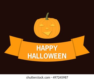 Happy Halloween party poster with smiling pumpkin head jack a vector an icon with pumpkin in flat style
