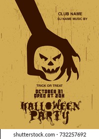 Happy Halloween Party Poster with Zombie hand and scary face.