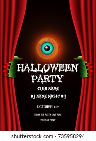 Happy Halloween Party Poster with zombie hand and eye.