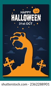 Happy Halloween party posters or brochure background in paper cut style.