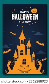 Happy Halloween party posters or brochure background in paper cut style.