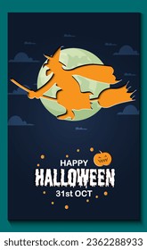 Happy Halloween party posters or brochure background in paper cut style.