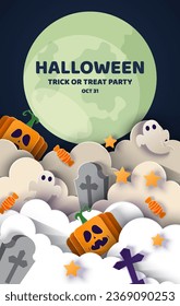 Happy Halloween party posters or brochure background in paper cut style.