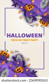 Happy Halloween party posters or brochure background in paper cut style.