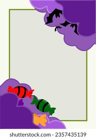Happy Halloween party posters with halloween icon and night clouds. Image in vector format. a flying bat, candies, witch cat, witch's hat. The text area. background for letter and poster.