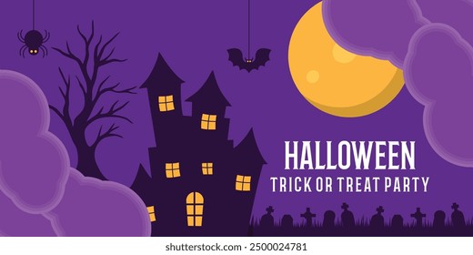 Happy Halloween party posters set with night clouds and pumpkins in paper cut style. Vector illustration
