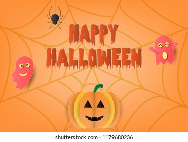 Happy Halloween Party with pumpkin and ghost, Paper art. illustration vector