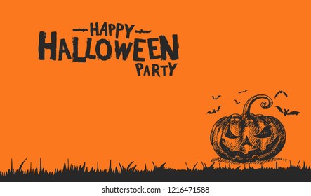 Happy halloween party with pumpkin orange background. Vector design for invitation card, greeting card, poster and banner halloween celebration event
