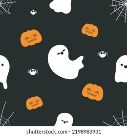 Happy halloween party seamless pattern with cute ghosts trick or Treating background Holidays cartoon character flat style Vector illustration