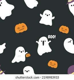 Happy halloween party seamless pattern with cute ghosts trick or Treating background Holidays cartoon character flat style Vector illustration