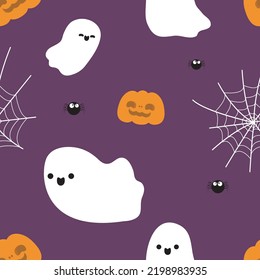 Happy halloween party seamless pattern with cute ghosts trick or Treating background Holidays cartoon character flat style Vector illustration