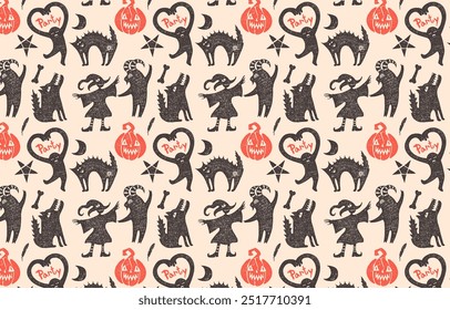 Happy Halloween party, seamless pattern. Hand drawing, vector background for the holiday.