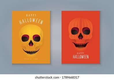 Happy Halloween Party, Set of Abstract Halloween Creepy Skull Vector for Greeting card, social media, banner, Poster, trick or treat. Skull mask, Zombie Skull. Horror monsters.