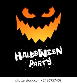 Happy Halloween party square banner design template. Jack O Lantern pumpkin carved scary smiling face on black background and celebration logo. Traditional Trick or Treat October 31 holiday concept