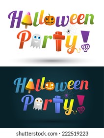 Happy Halloween party text design on white and black background, vector illustration