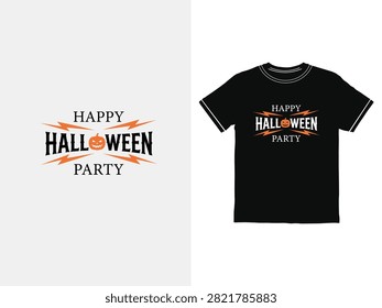 Happy Halloween Party Text Design On Black T Shirt Mockup