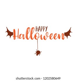 Happy halloween party title logo template. Bat wings shape with evil pumpkin.