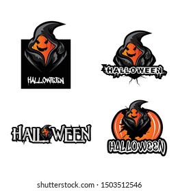 Happy halloween party title logo template