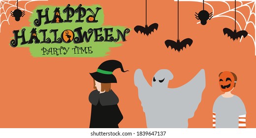 Happy Halloween party, trick or treat  with many costume