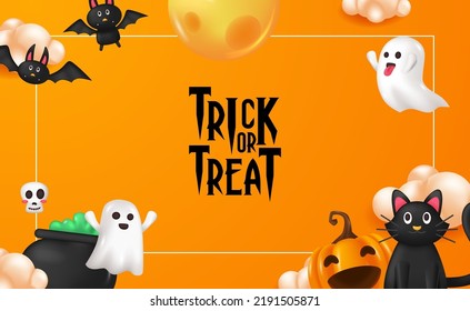 Happy halloween party trick or treat with spirit ghost bat element