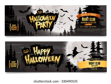 Happy Halloween. Halloween party. Two vector banners.