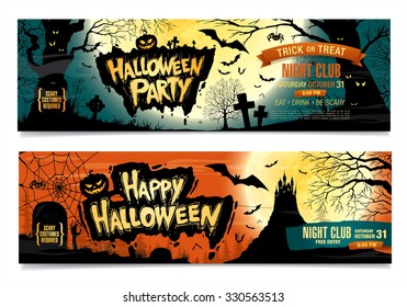 Happy Halloween. Halloween party. Two vector banners.