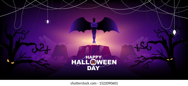 Happy Halloween Party Vector banner Template. Concept Full Moon Night Festival Background.