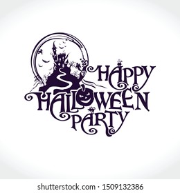 Happy Halloween Party vector emblem. Halloween lettering composition for banner, poster, greeting card, party invitation.