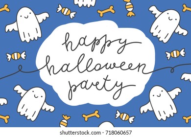 happy halloween party, vector handwritten lettering, halloween poster or greeting card template