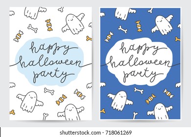 happy halloween party, vector handwritten lettering, halloween poster or greeting card template