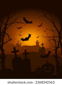 Happy Halloween Party Vector Illustration with Graveyard theme. Blank poster. Place for text. Brochure background. Ideal for Spooky Social Media  Event Promotions!