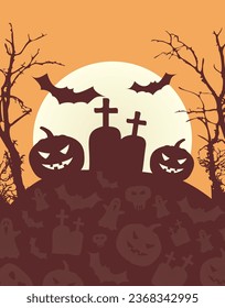 Happy Halloween Party Vector Illustration with Graveyard theme. Blank poster. Place for text. Brochure background. Ideal for Spooky Social Media and Event Promotions!