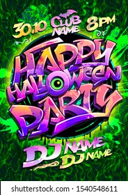 Happy halloween Party Vektor Poster Design mit Graffiti-Schrift, Einladungskarte, leerer Platz für Text