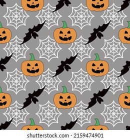 Happy Halloween! Halloween party  vector seamless pattern, repeating wallpaper. Halloween background. For design of fabrics, packaging and wallpapers.