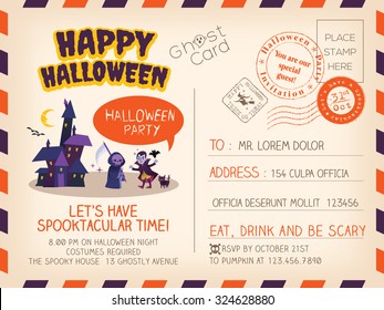 Happy Halloween party Vintage Postcard invitation background design layout