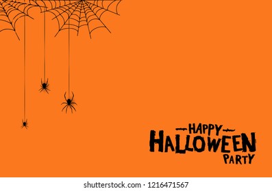 Happy halloween party with web spider orange background. Vector design for invitation card, greeting card, poster and banner halloween celebration event