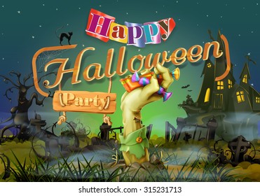 Feliz fiesta de Halloween, fondo zombie vectorial