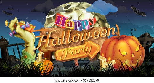 Happy Halloween party, zombie vector background