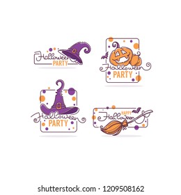 Happy Halloween Party,vector logo collectios with hand drawn lettering composition