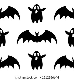happy halloween pattern. Bats and ghosts on a white background.
