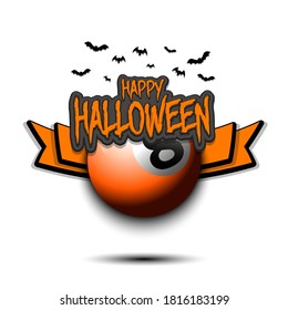 Happy Halloween pattern. Billiard template design. Billiard ball and bat. Design pattern for banner, poster, greeting card, flyer, party invitation. Vector illustration