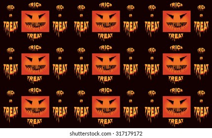Happy Halloween pattern. Creepy Smile Trick or Treat wrapping paper. Digital background vector Halloween Evil Face card.