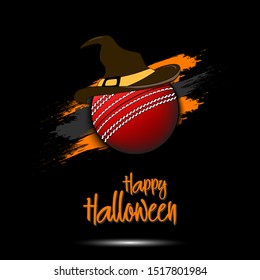 Happy Halloween pattern. Cricket template design. Cricket ball with witch hat. Design pattern for banner, poster, greeting card, flyer, party invitation. Vector illustration