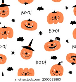Happy Halloween pattern with cute pumpkins. Vector illustration