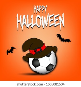 Happy Halloween pattern. Football template design. Soccer ball with witch hat. Design pattern for banner, poster, greeting card, flyer, party invitation. Vector illustration