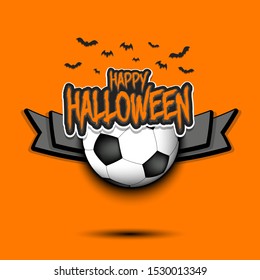 Happy Halloween pattern. Football template design. Soccer ball and bat. Design pattern for banner, poster, greeting card, flyer, party invitation. Vector illustration