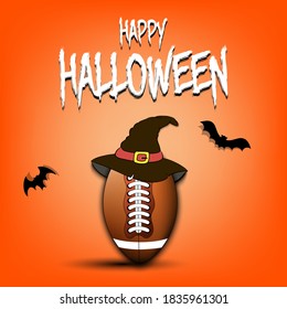 Happy Halloween pattern. Football template design. Football ball with witch hat. Design pattern for banner, poster, greeting card, flyer, party invitation. Vector illustration