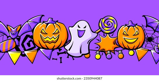 Happy Halloween pattern. Holiday background with celebration items.