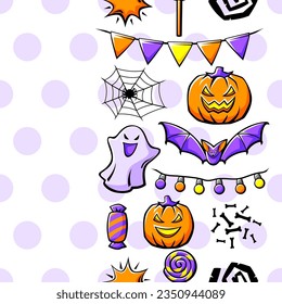 Happy Halloween pattern. Holiday background with celebration items.