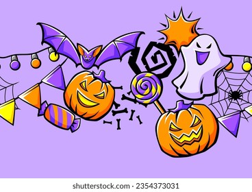 Happy Halloween pattern. Holiday background with celebration items.
